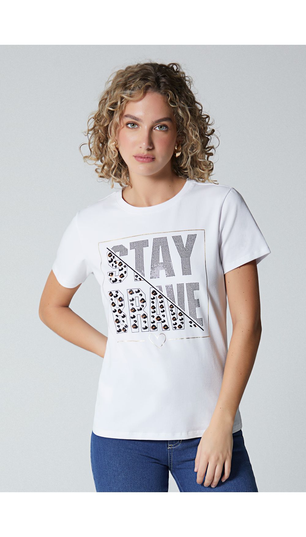Camiseta estampada para mujer con hotfix
