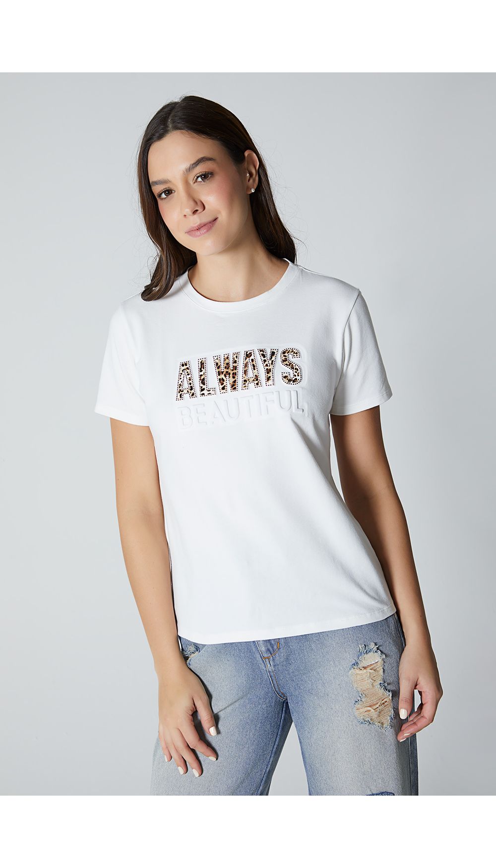 Camiseta con relieve para mujer manga corata