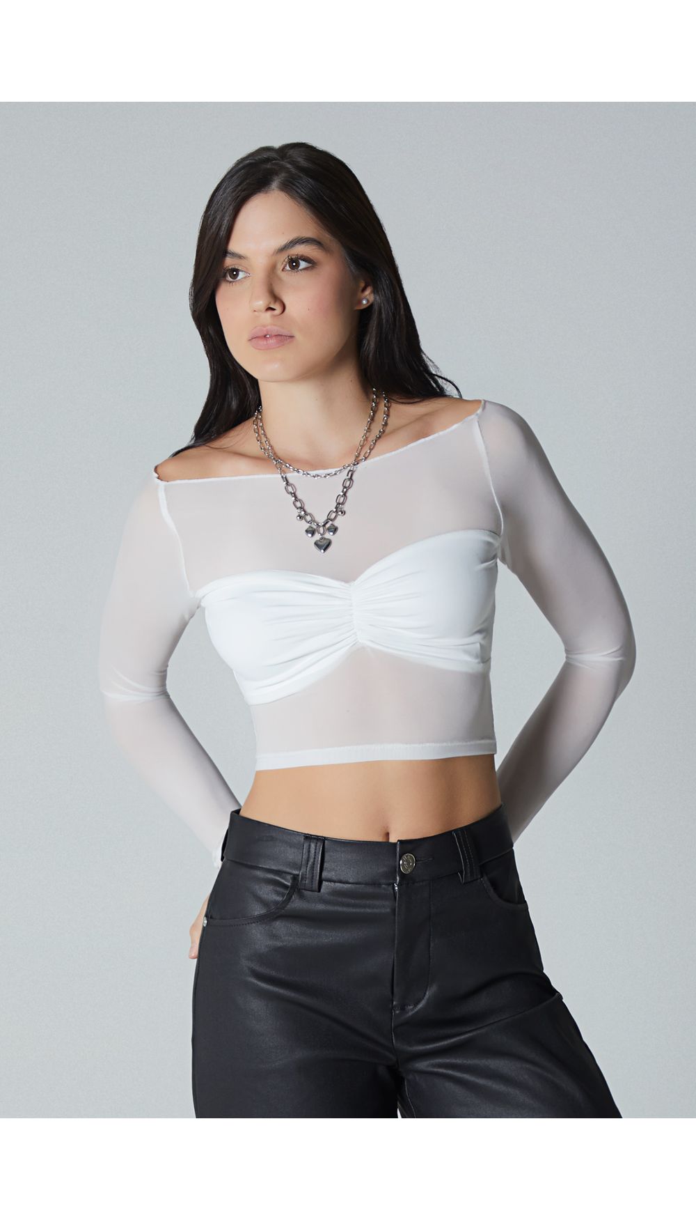 Blusa manga larga con sobre prenda para