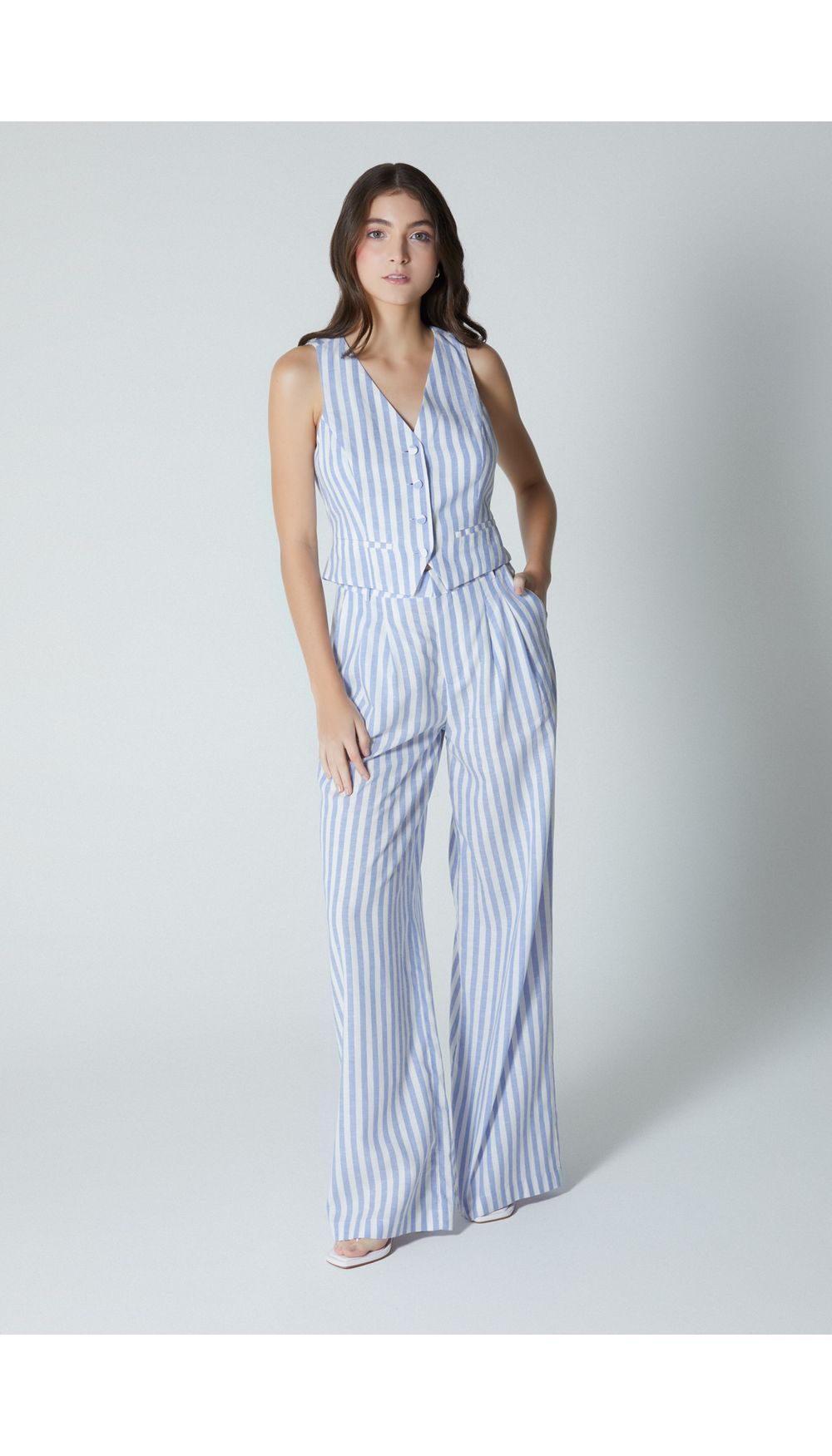 Pantalon tiro alto tipo palazzo para muj