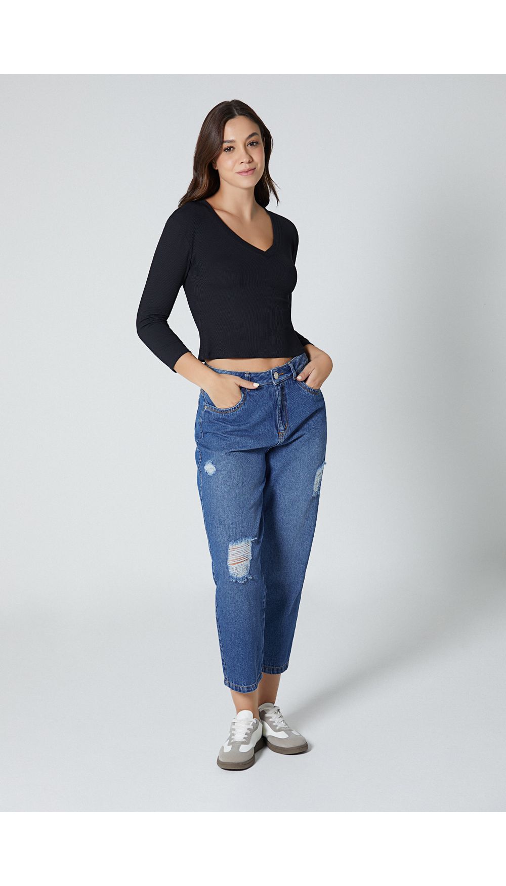 Blusa manga tres cuartos escote v para m