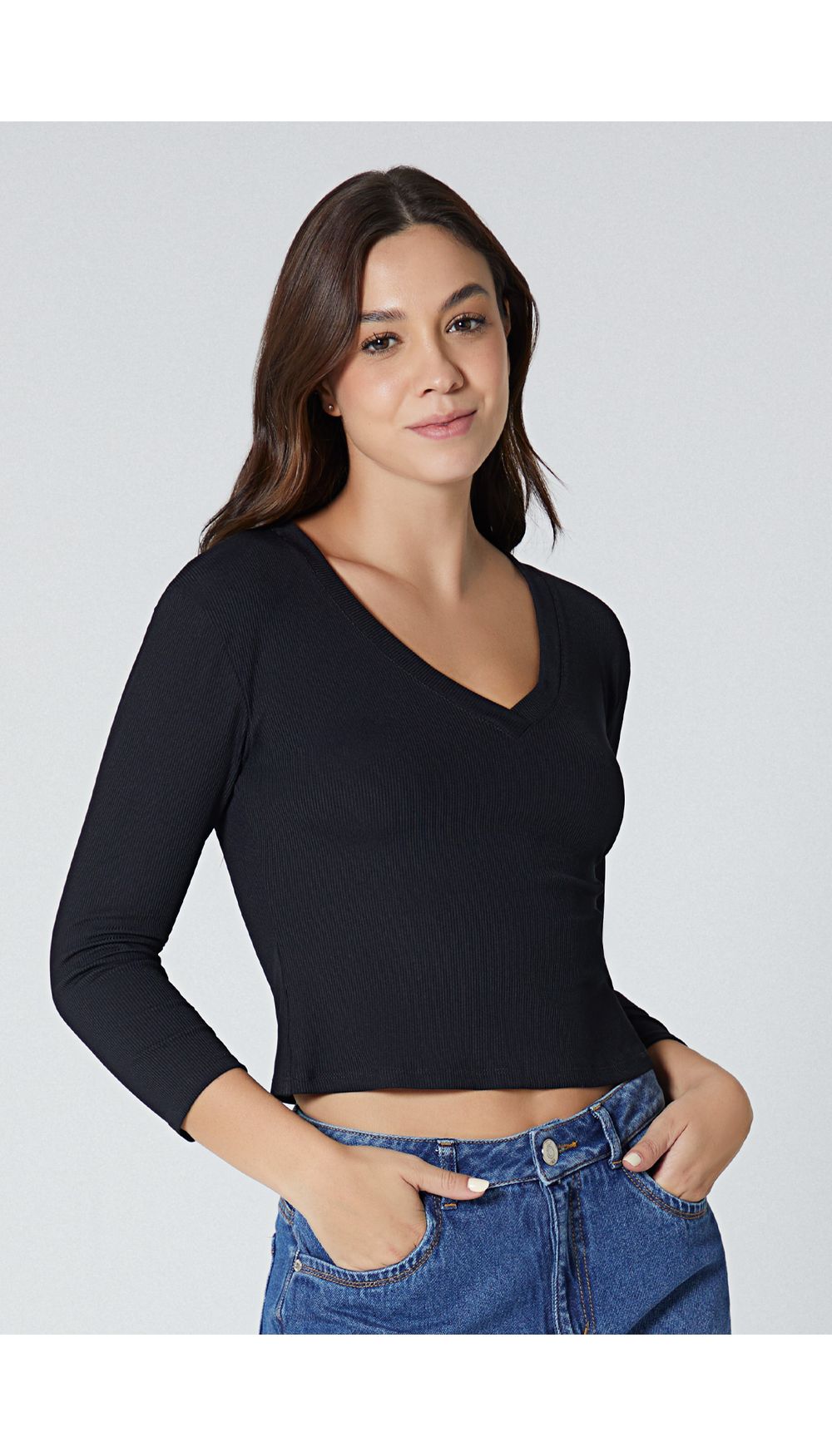Blusa manga tres cuartos escote v para m