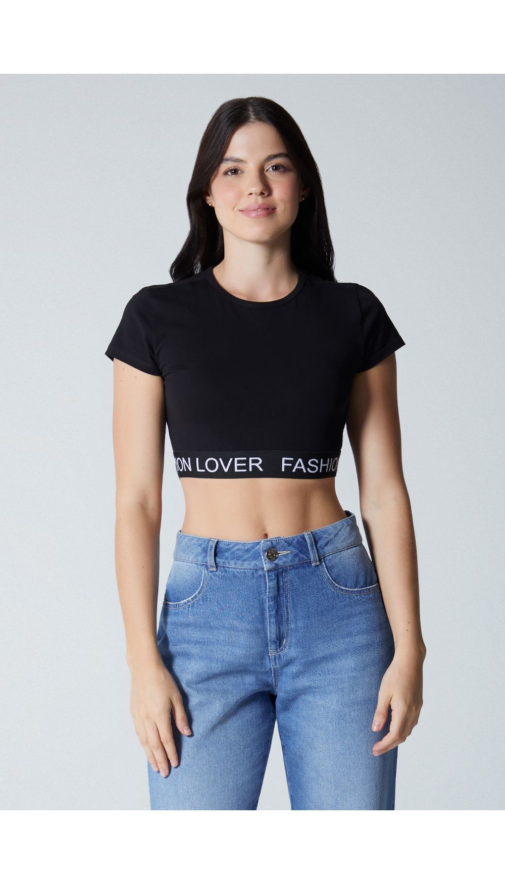 Blusa manga corta con elastico en dobladillo para mujer