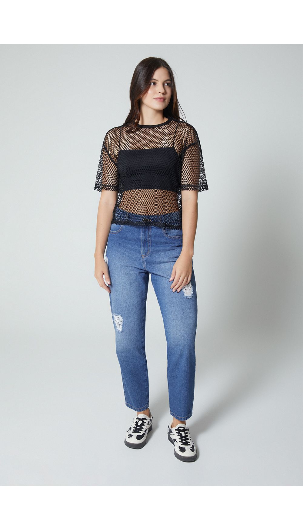 Blusa manga corta tejida para mujer