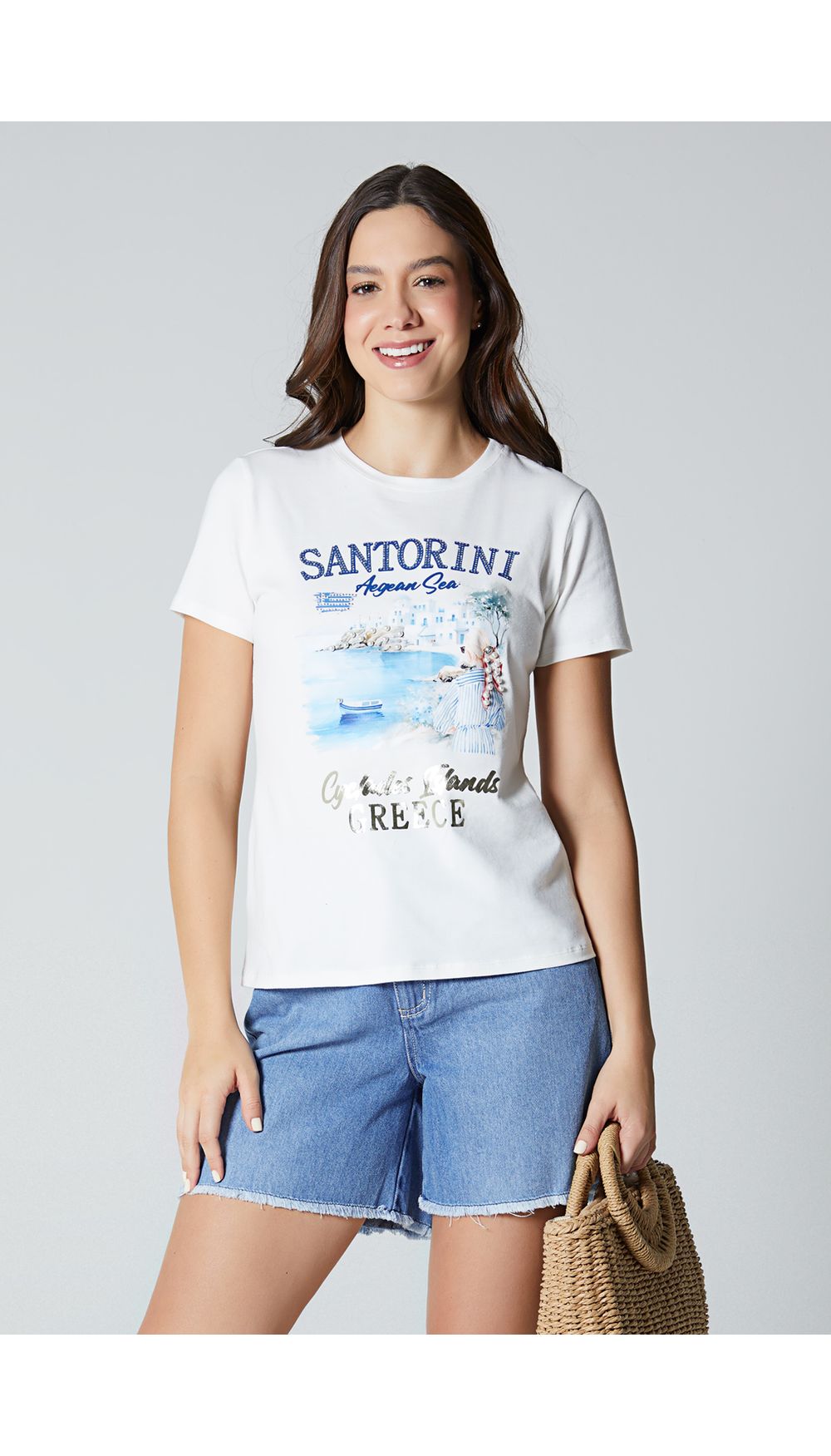 Camiseta estampada con apliques para mujer