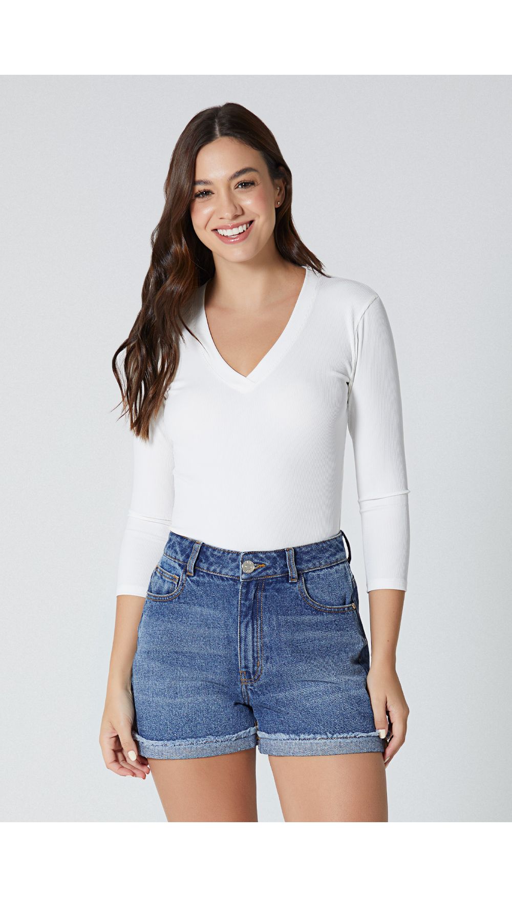 Blusa manga tres cuartos escote v para m