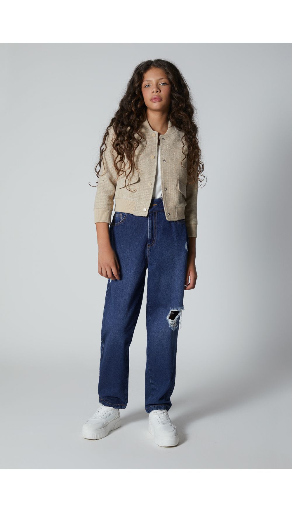 Chaqueta bomber en tweed para niña