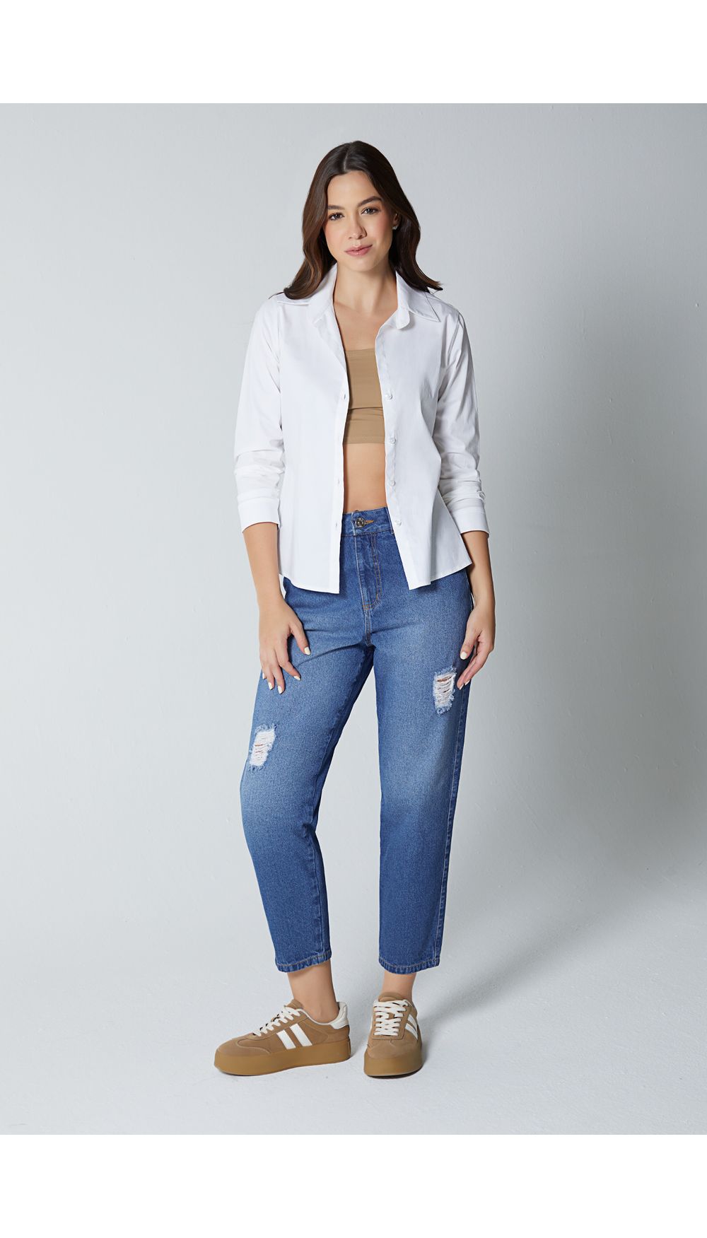 Blusa camisera manga larga para mujer