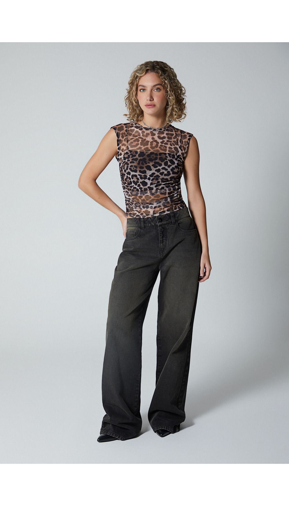 Blusa mesh en animal print para mujer