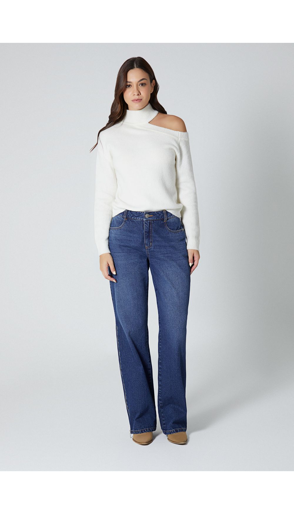 Jean para mujer  tiro medio recto con ci