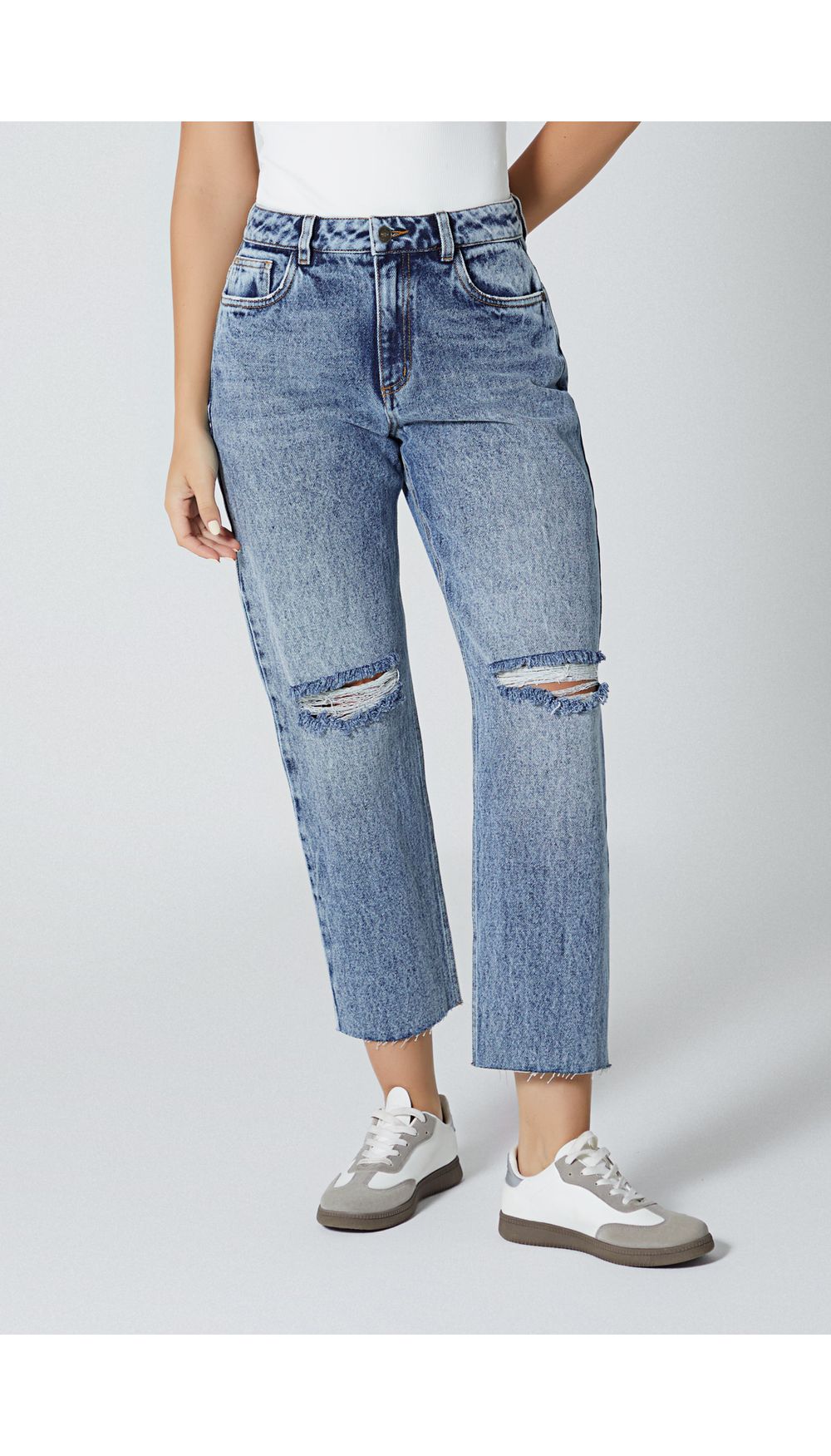 Jean mom fit para mujer con rotos