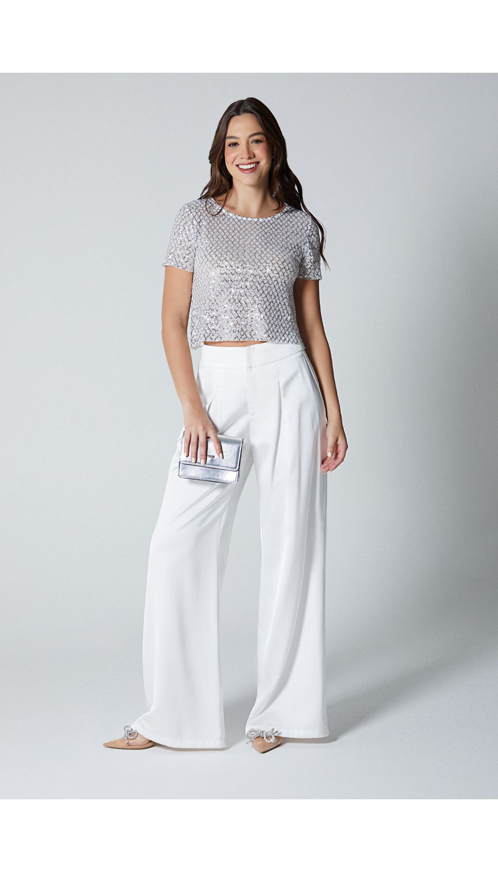 Blusa manga corto en lentejuelas para mujer
