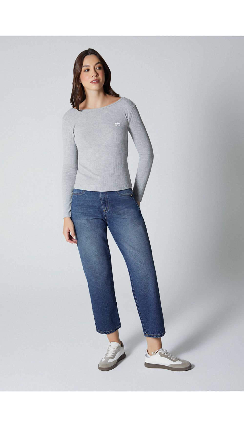 Blusa manga larga en rib para mujer