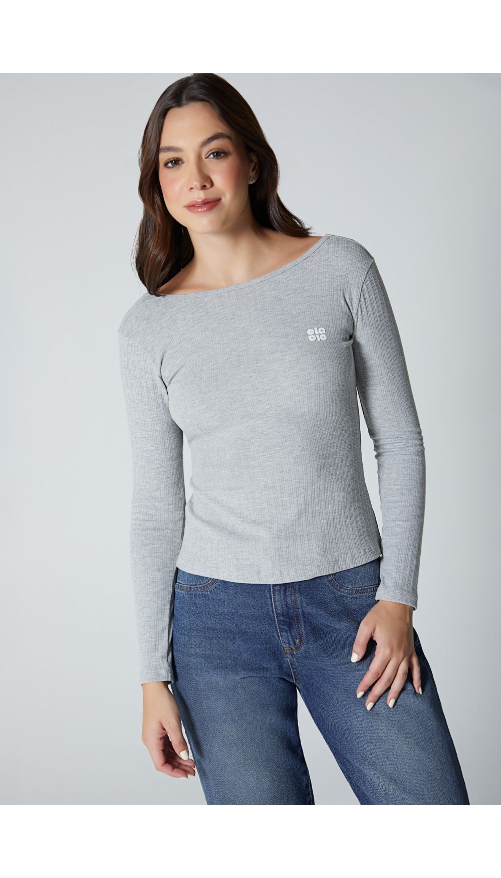 Blusa manga larga en rib para mujer