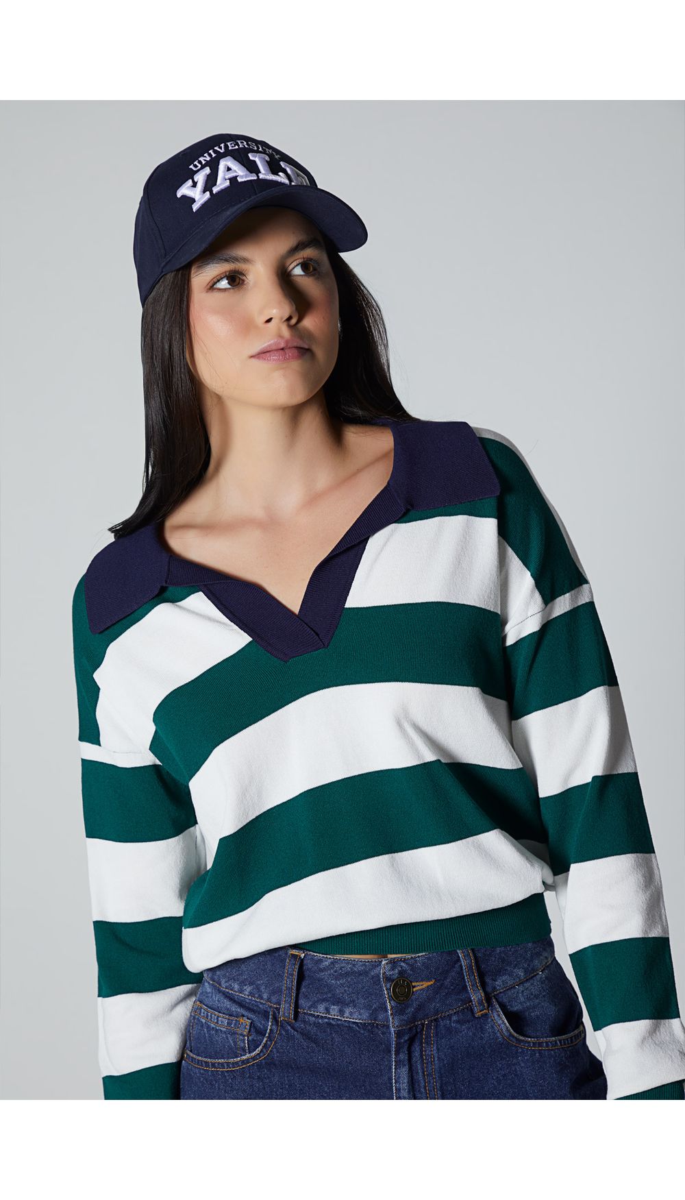 Blusa tejida manga larga con cuello para mujer
