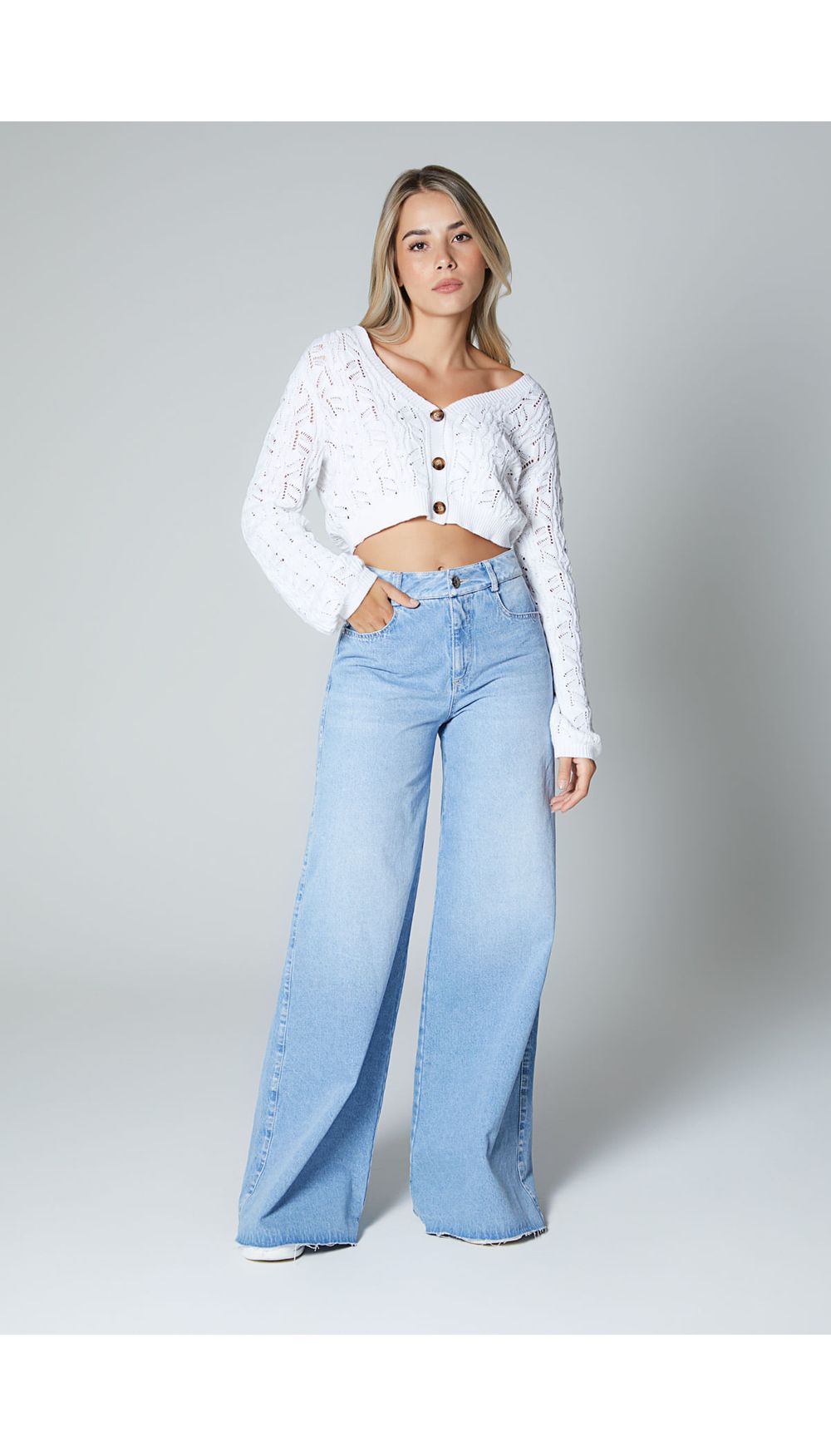 Cardigan manga larga tejido con botones para mujer
