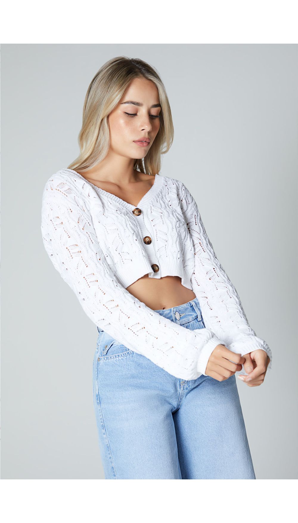 Cardigan manga larga tejido con botones para mujer