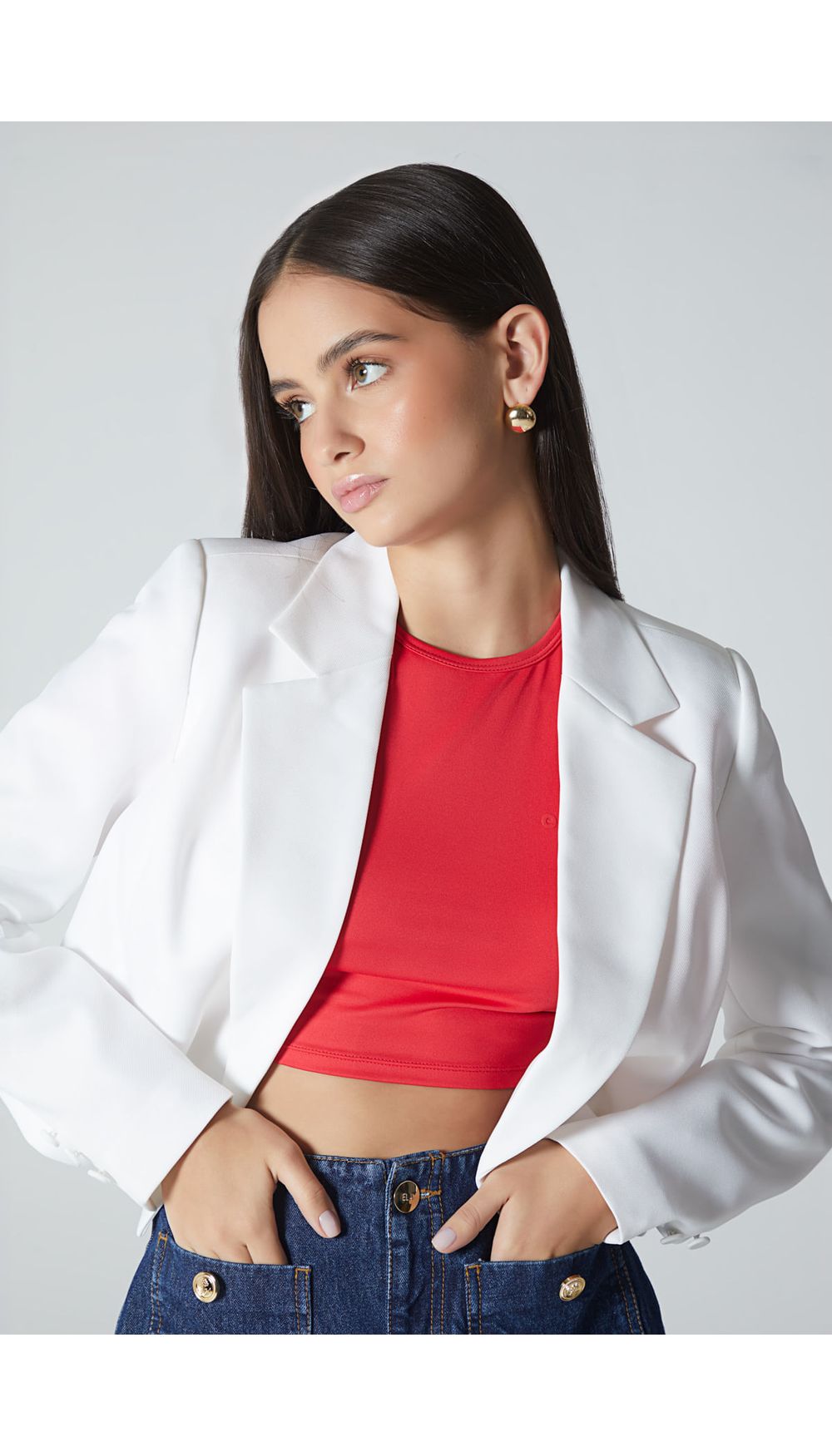 Blazer crop manga larga para mujer