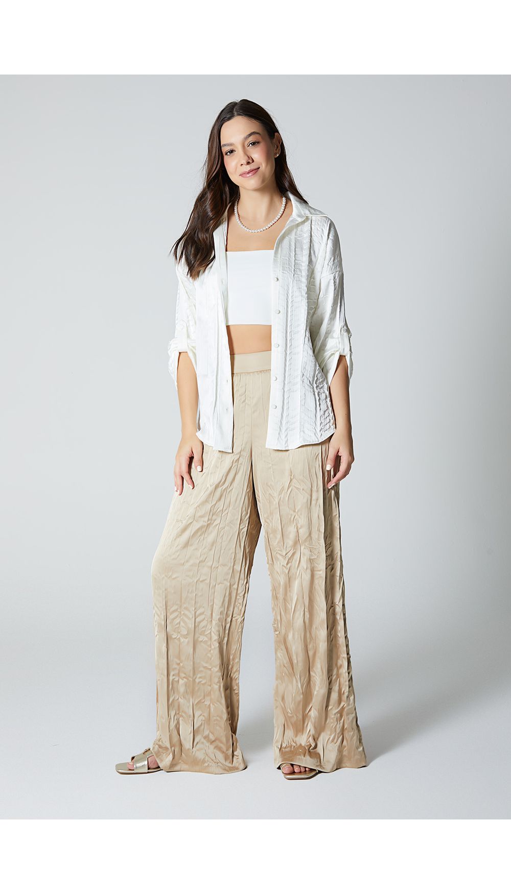 Pantalon tiro alto bota palazzo para mujer