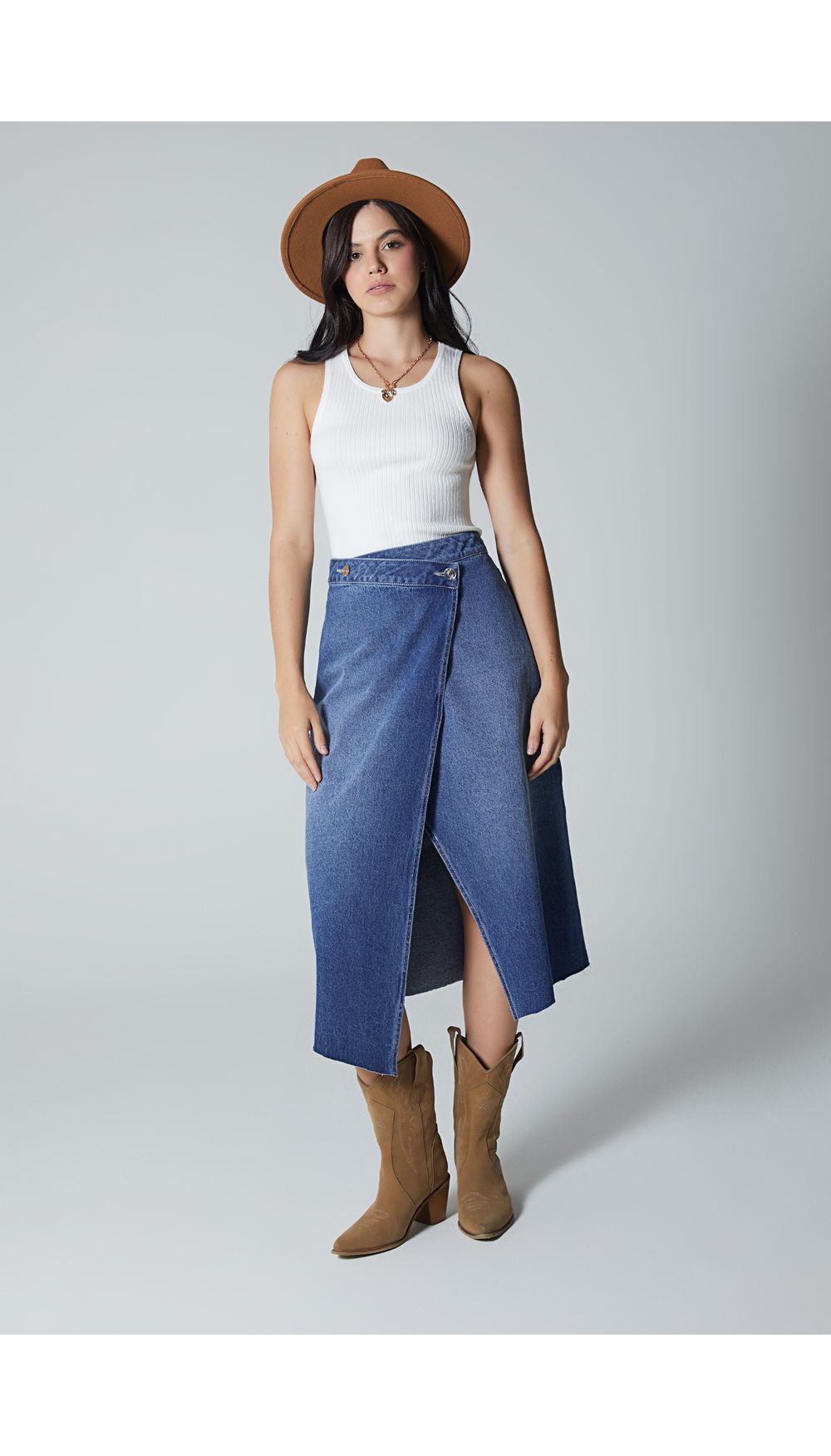 Falda midi para mujer  tiro medio