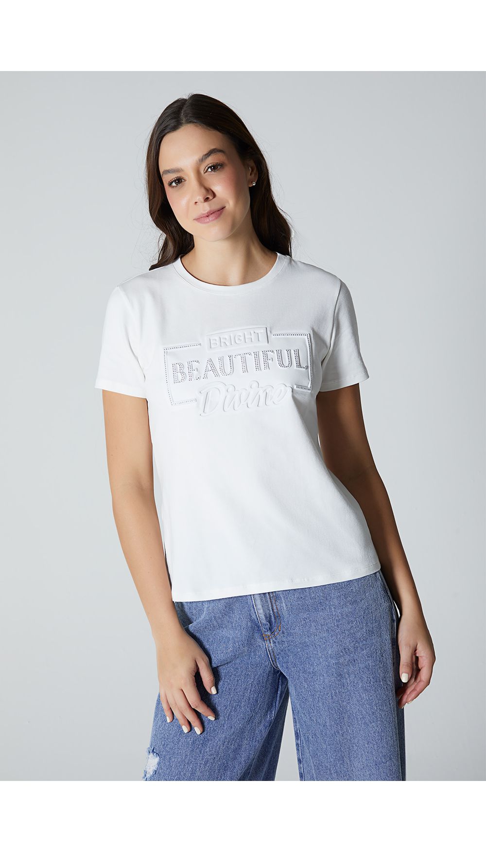Camiseta con relieve para mujer manga co