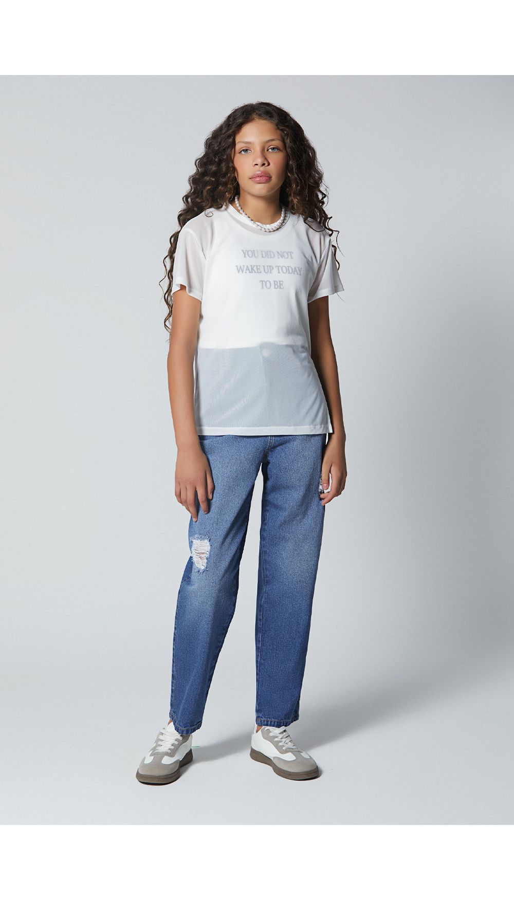 Camiseta larga en malla con blusa basica para girl