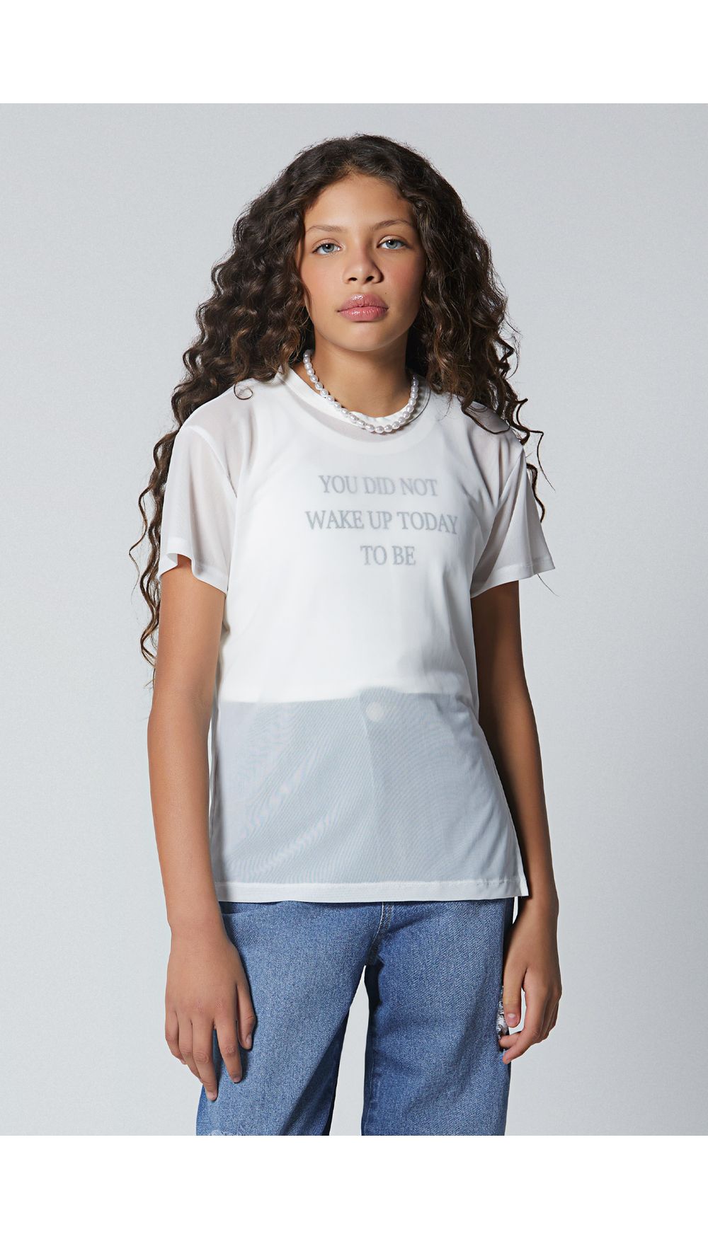 Camiseta larga en malla con blusa basica para girl