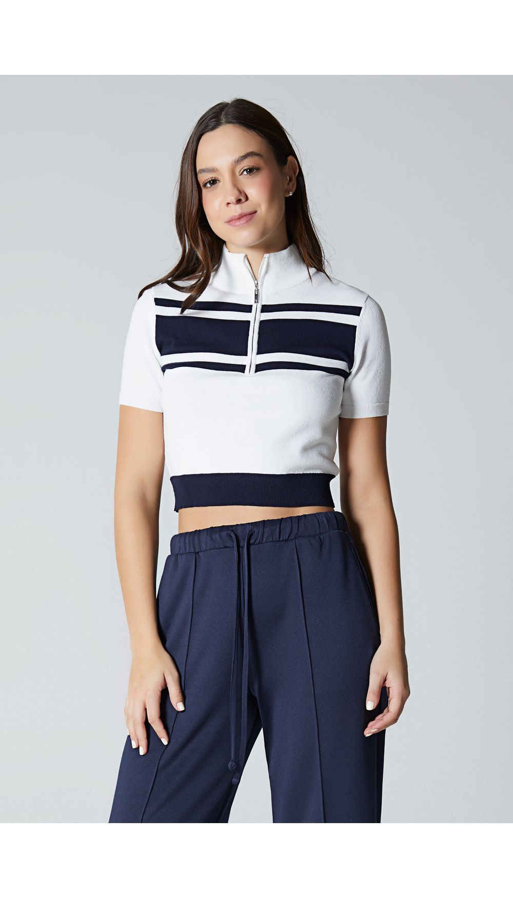 Blusa tejida manga corta para mujer