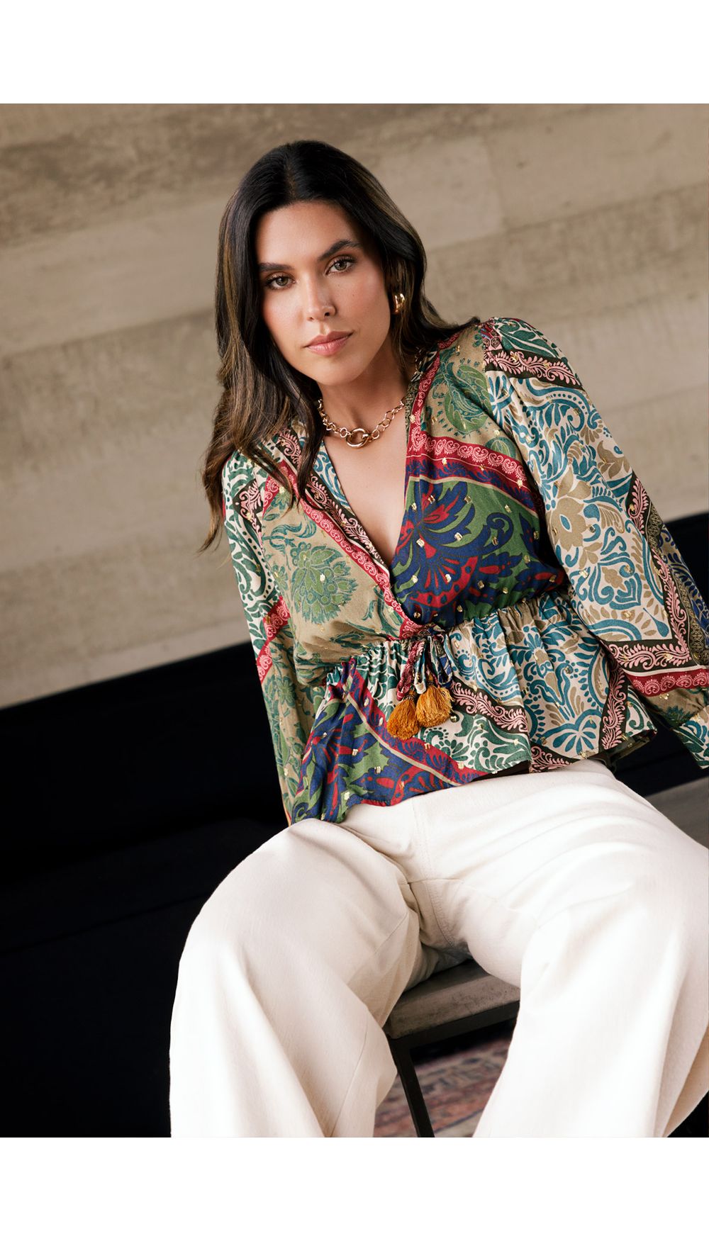 Blusa estampada manga 3/4