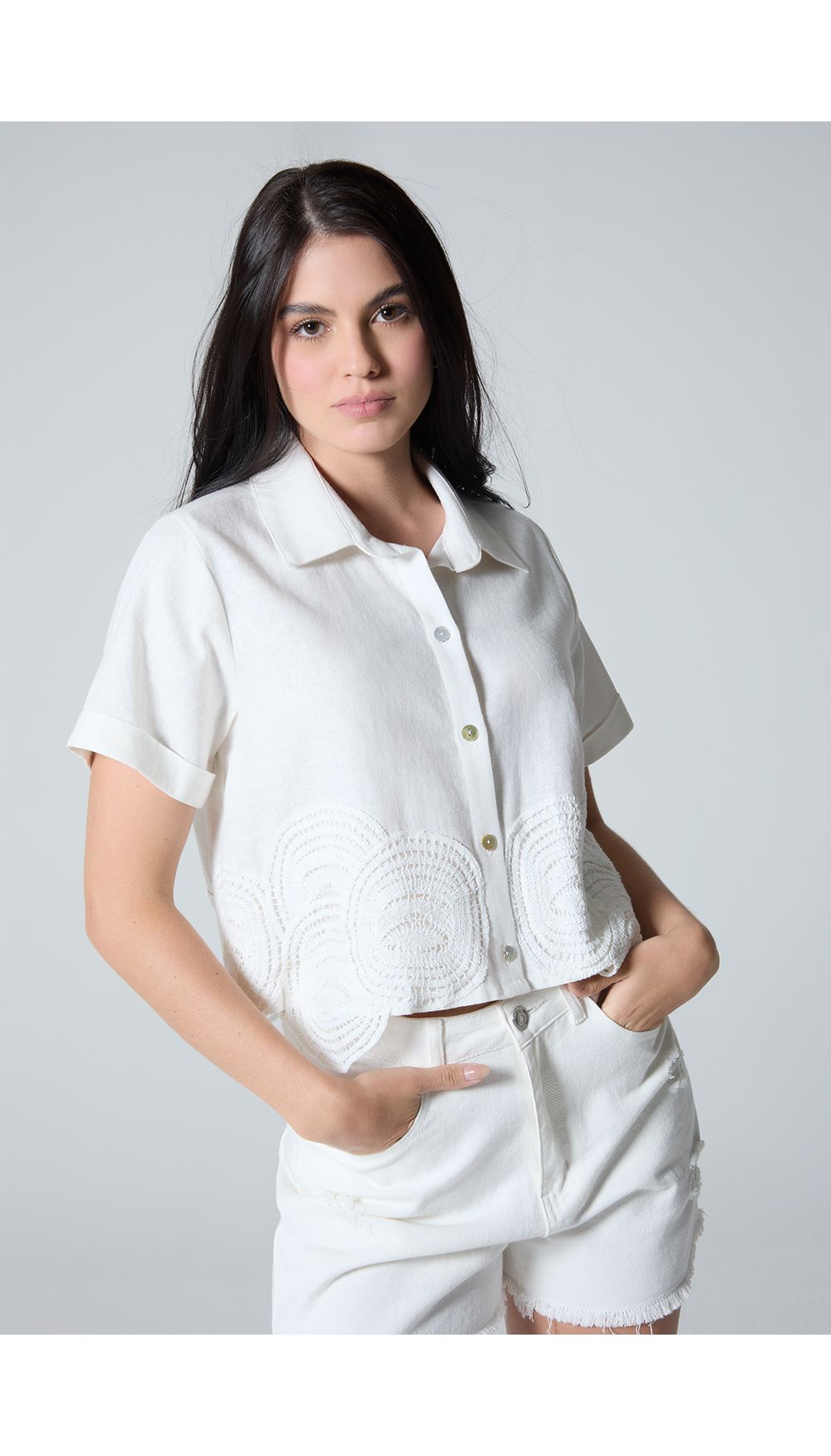Blusa camisera para mujer manga corta