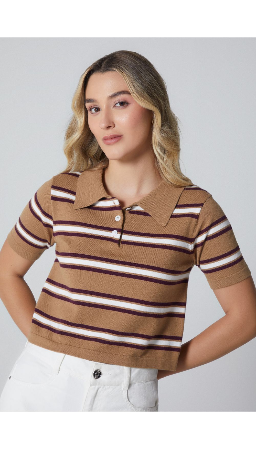 Blusa manga corta tejida para mujer