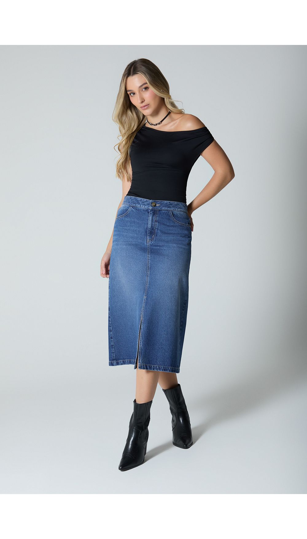Falda midi denim para mujer