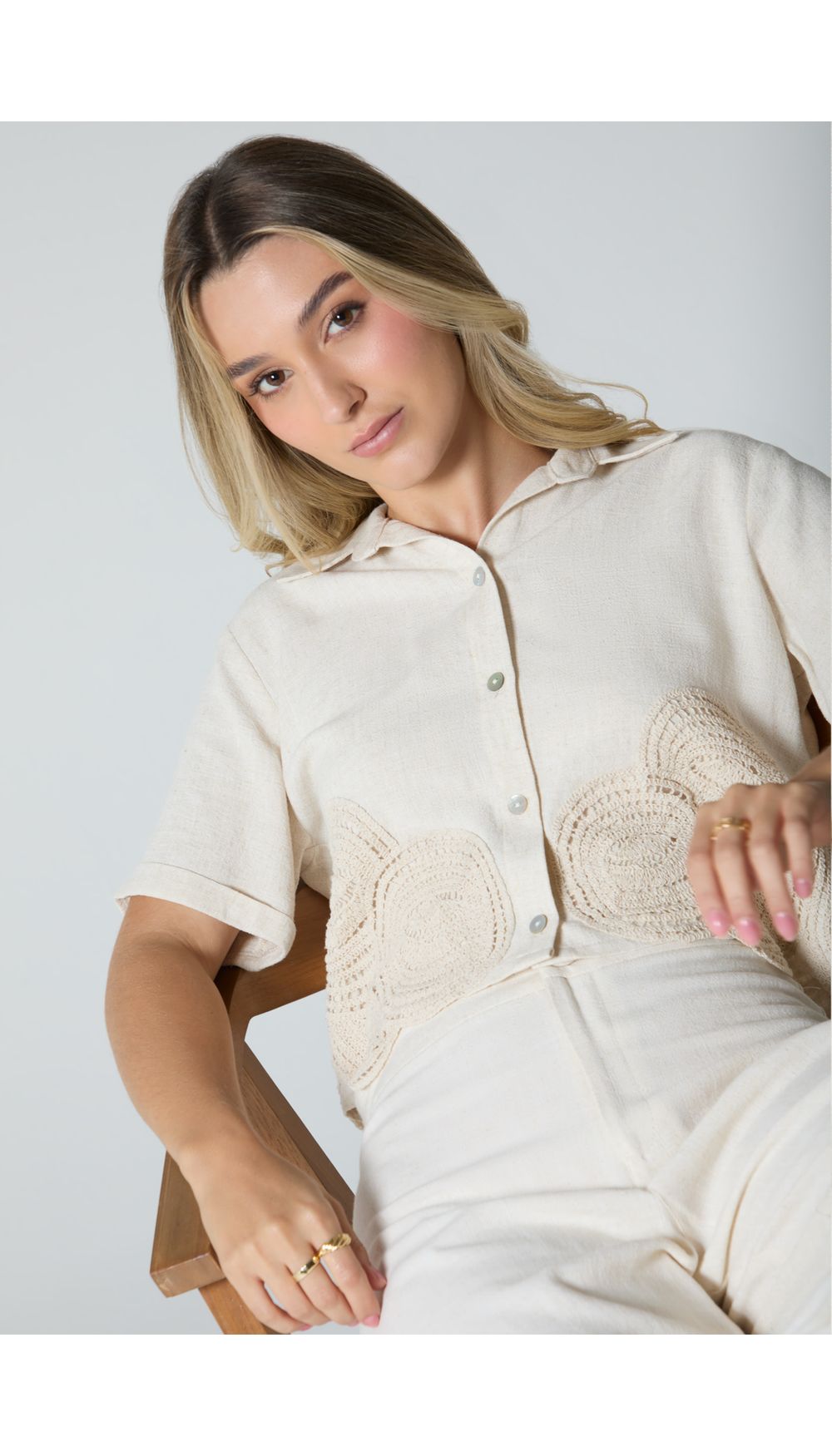 Blusa camisera para mujer manga corta
