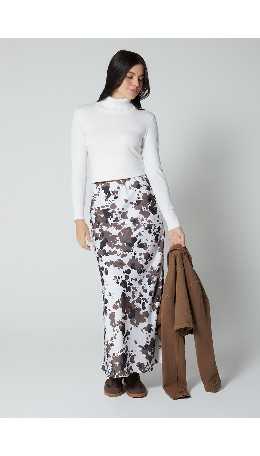 Falda midi sateen para mujer