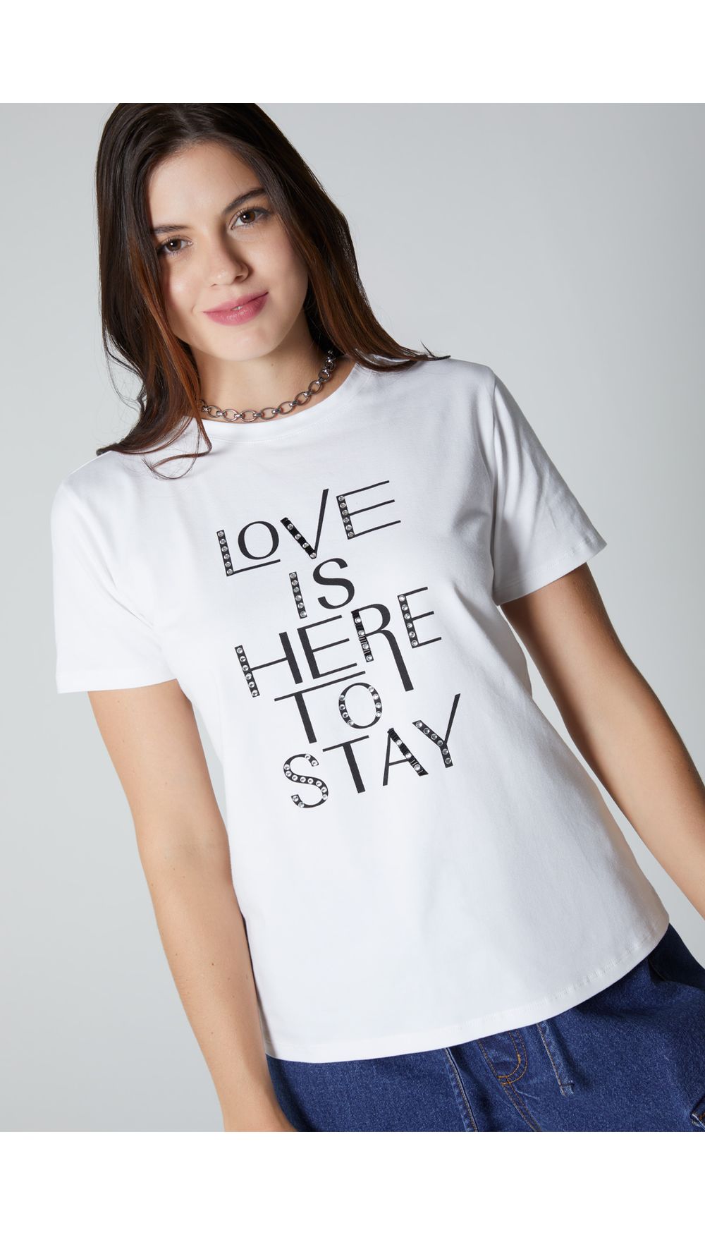Camiseta estampada con apliques para mujer