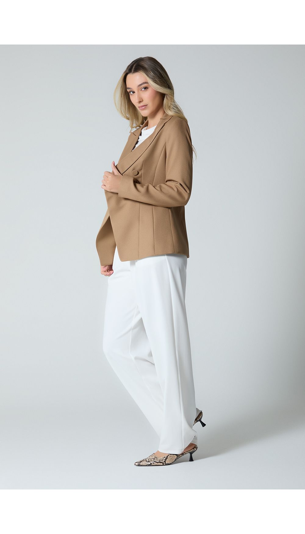 Blazer manga larga con botonadura frontal para mujer