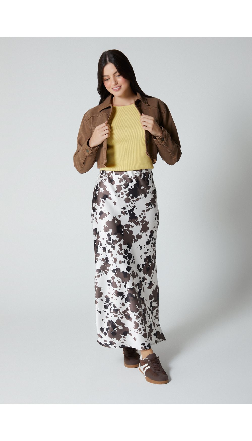 Falda midi sateen para mujer