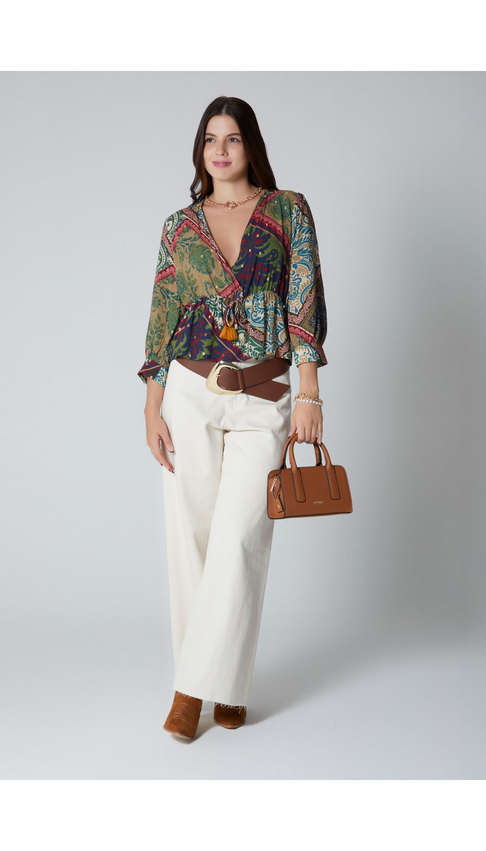 Blusa estampada manga 3/4