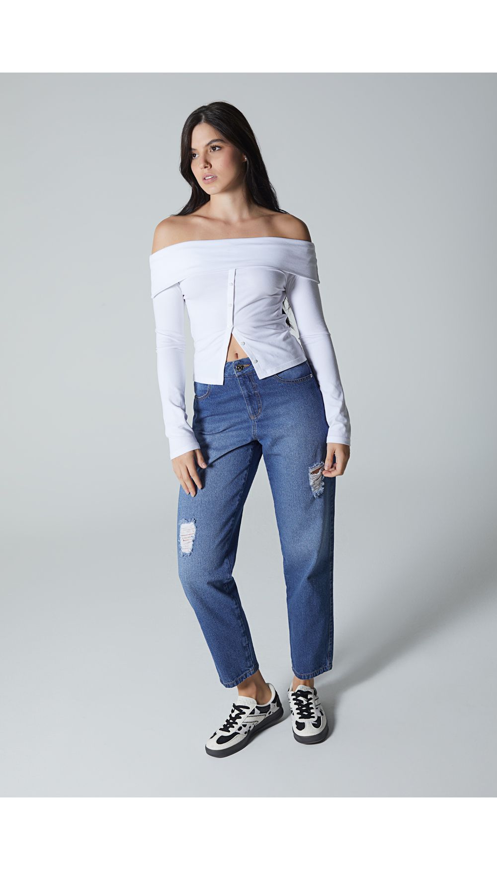 Blusa para mujer escote bandeja con manga