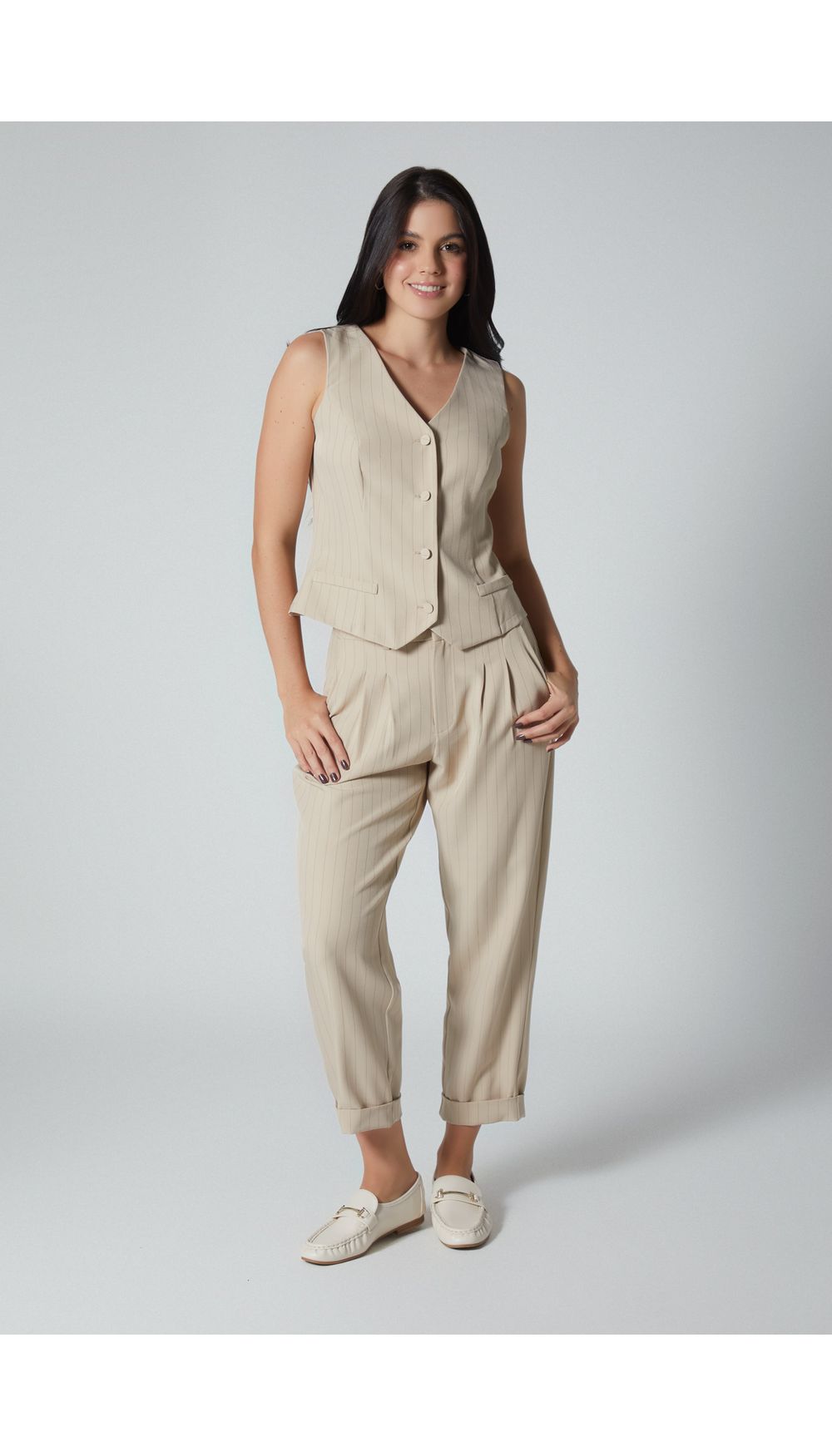 Pantalon tiro alto silueta suelta para mujer