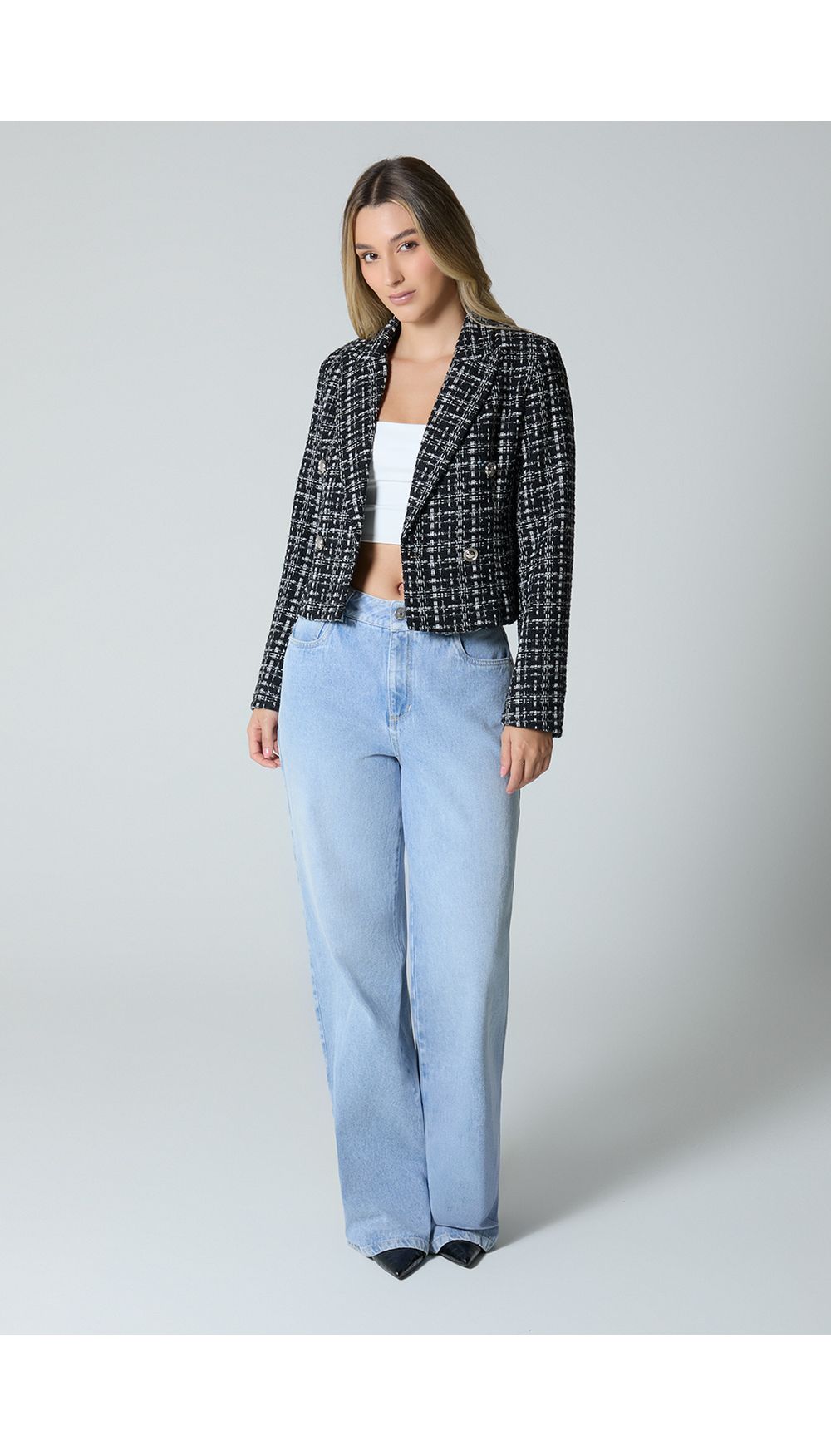 Blazer manga larga en tweed para mujer
