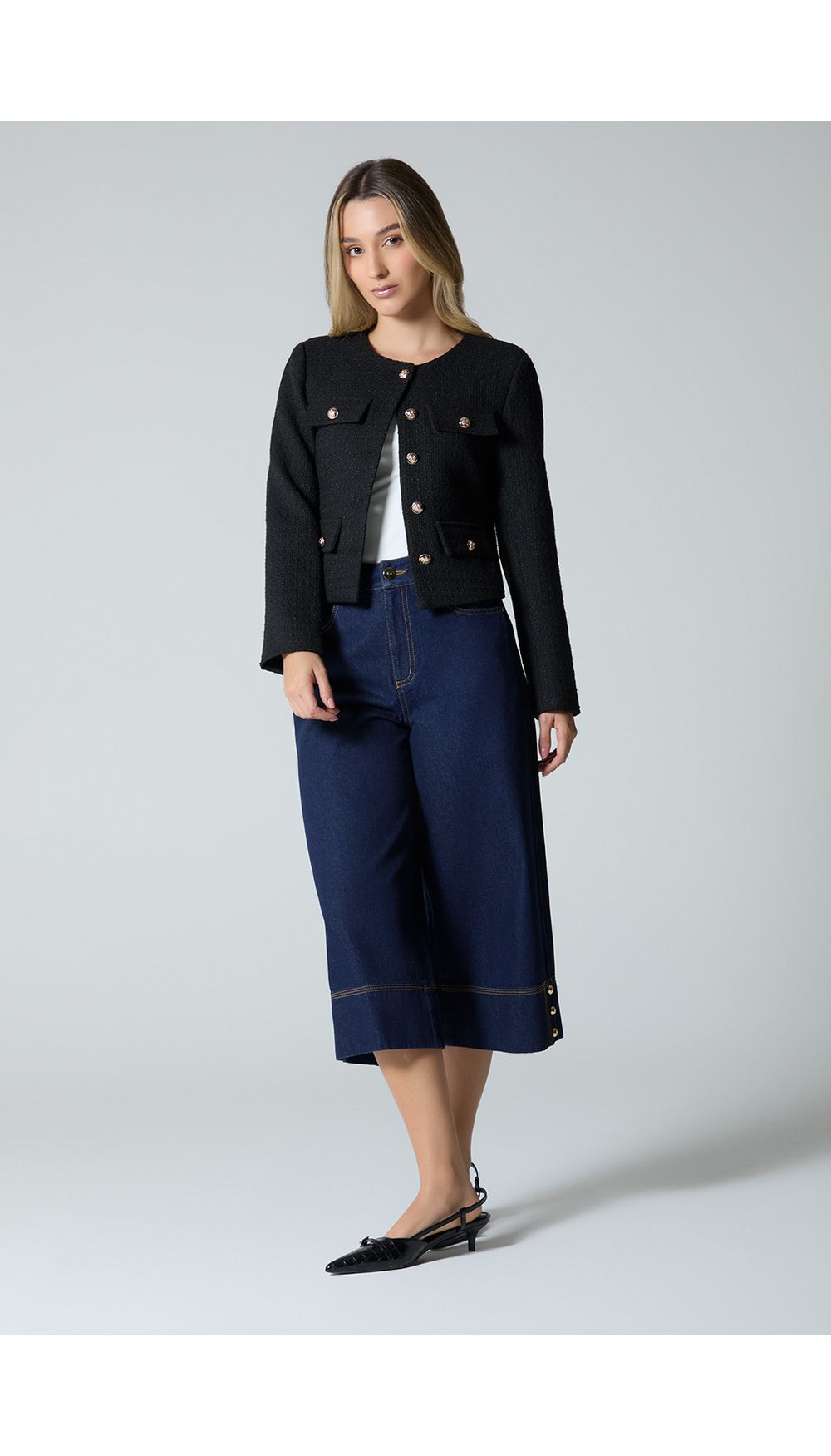 Blazer manga larga en tweed para mujer