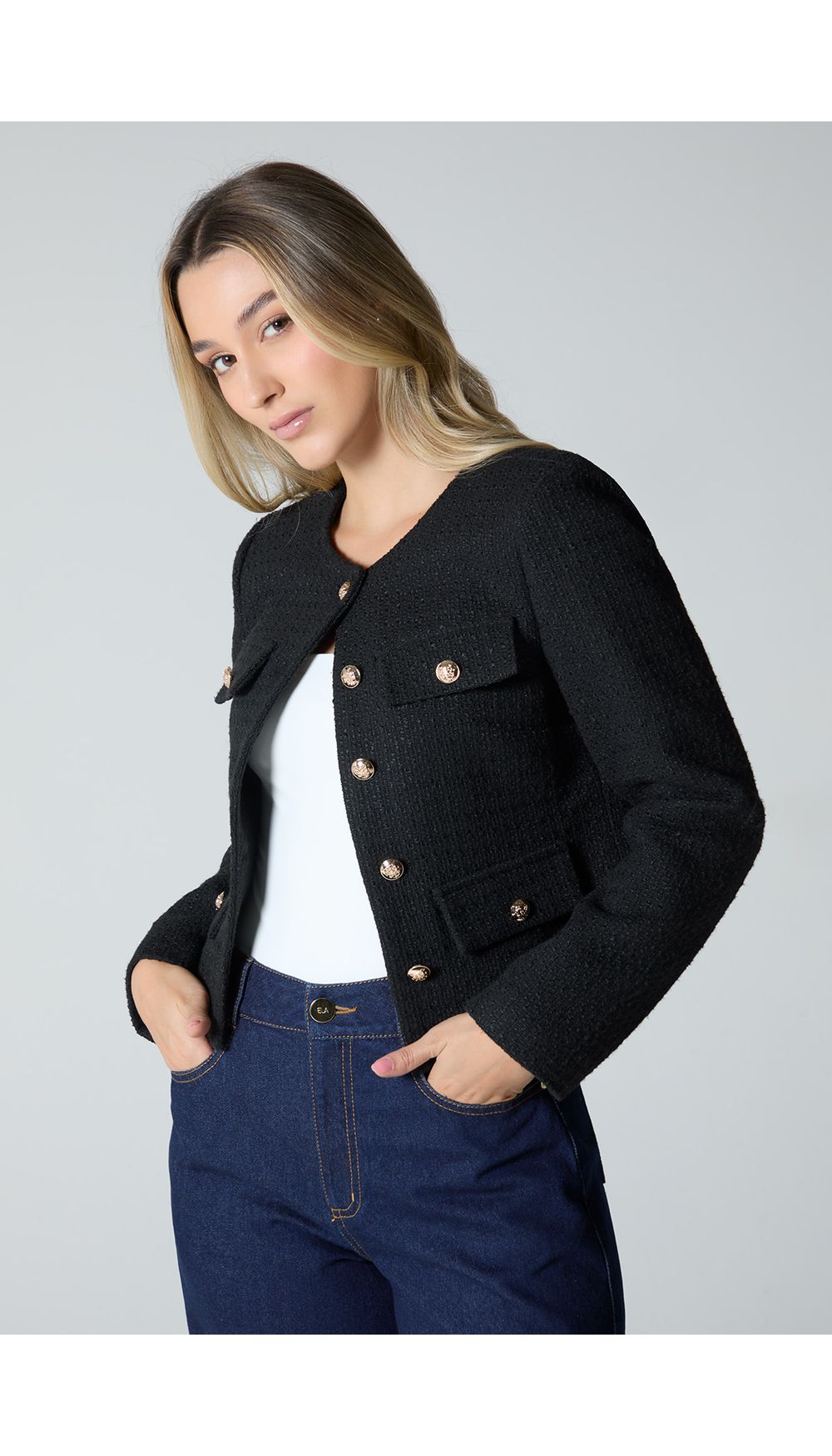 Blazer manga larga en tweed para mujer