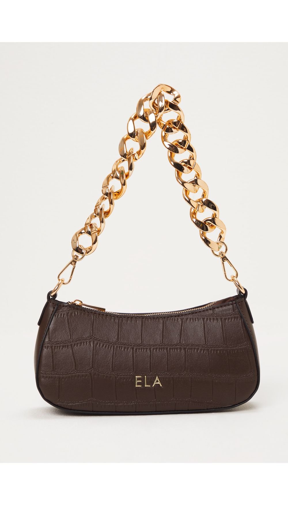 Bolso de mano croco y cadena