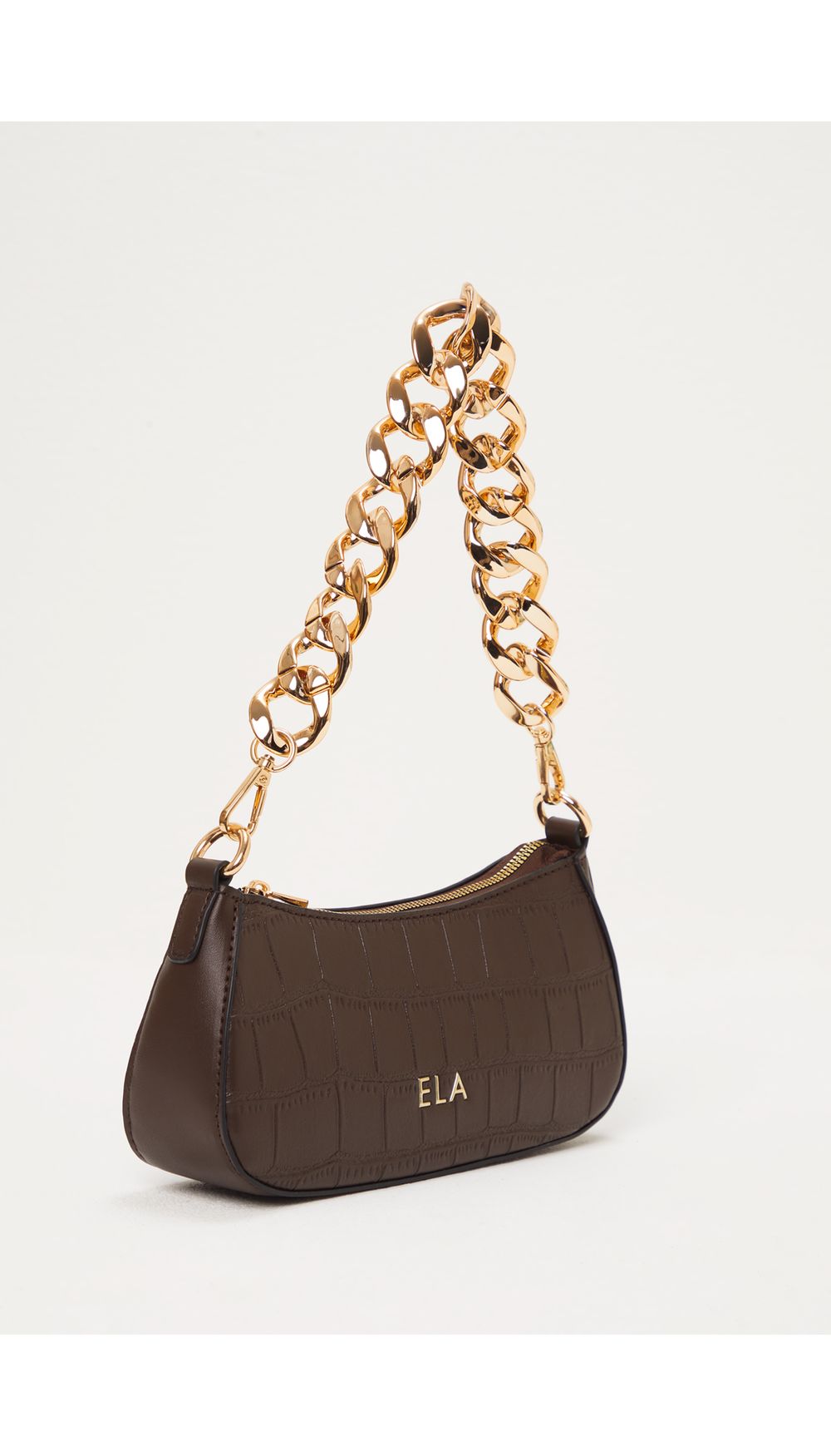 Bolso de mano croco y cadena