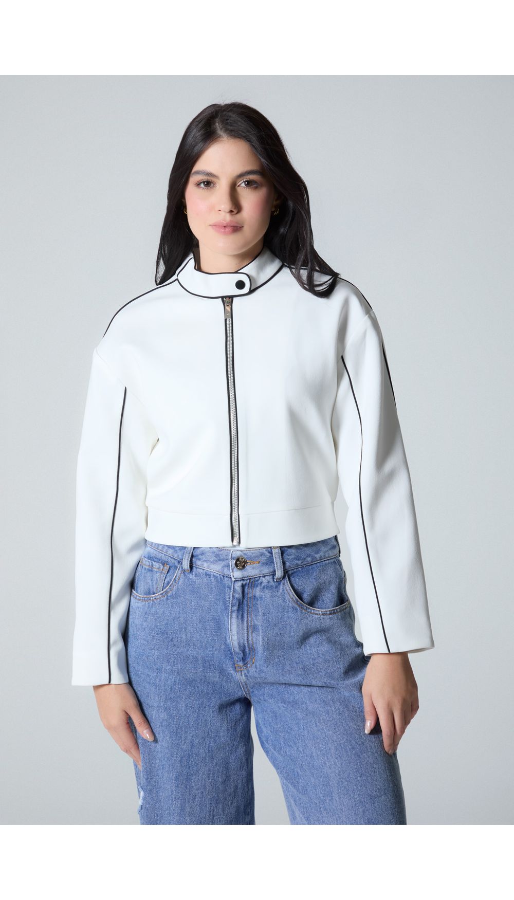 Chaqueta manga larga con contraste para mujer