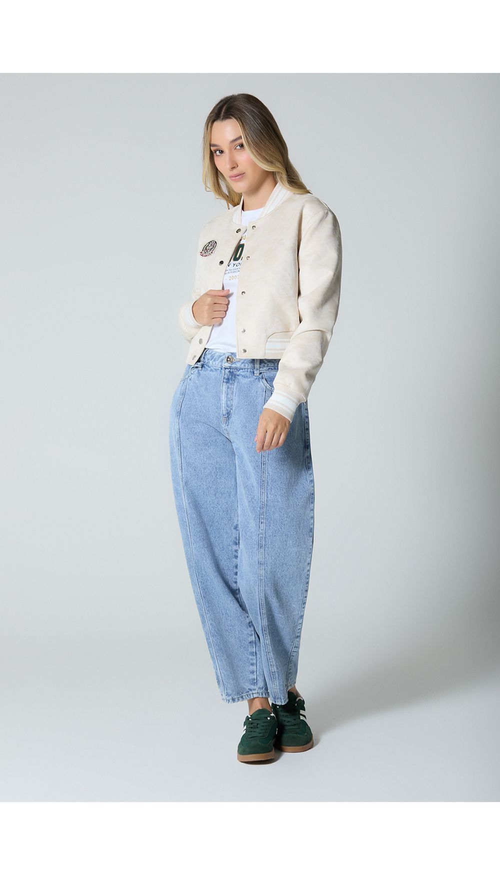 Chaqueta tipo bomber en suede para mujer