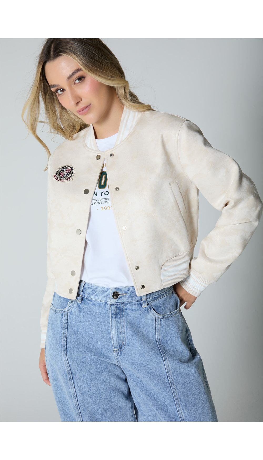 Chaqueta tipo bomber en suede para mujer