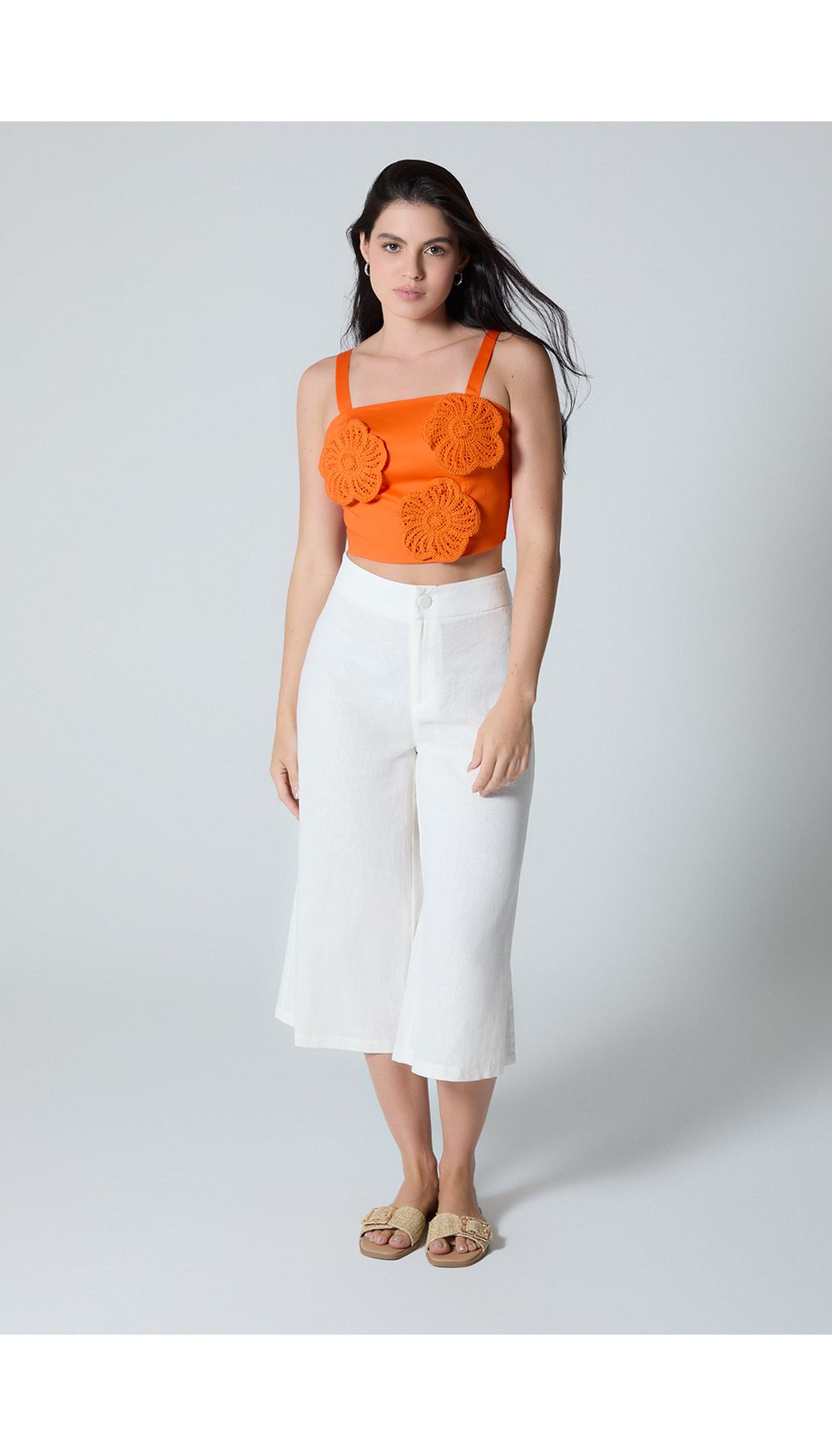 Blusa de tiras largo crop con apliques para mujer