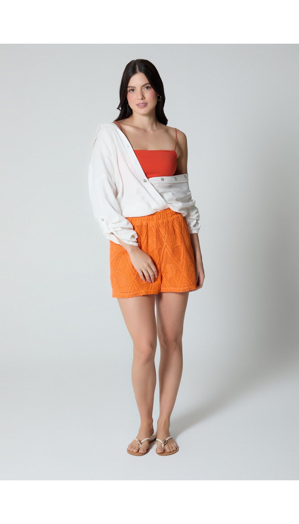 Short tiro alto en crochet para mujer
